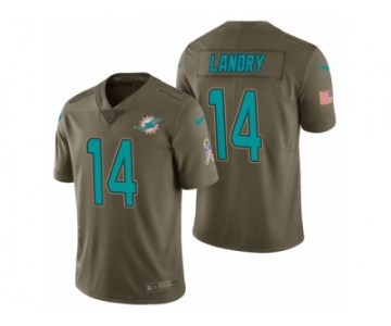 Men Nike Miami Dolphins #14 Jarvis Landry Olive 2017 Salute to Service Limited Jerseys