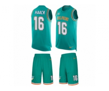 Men Nike Miami Dolphins #16 Matt Haack Limited Aqua Green Tank Top Suit NFL Jersey