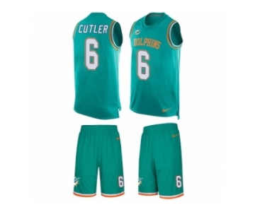 Men Nike Miami Dolphins #6 Jay Cutler Limited Aqua Green Tank Top Suit NFL Jersey