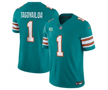 Men's Miami Dolphins #1 Tua Tagovailoa Aqua 2023 F.U.S.E Alternate With 3-Star C Patch Vapor Limited Stitched Football Jersey