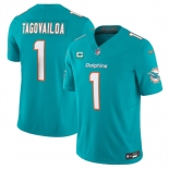 Men's Miami Dolphins #1 Tua Tagovailoa Aqua F.U.S.E With 3-Star C Patch Vapor Limited Stitched Football Jersey