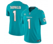 Men's Miami Dolphins #1 Tua Tagovailoa Aqua F.U.S.E With 3-Star C Patch Vapor Limited Stitched Football Jersey