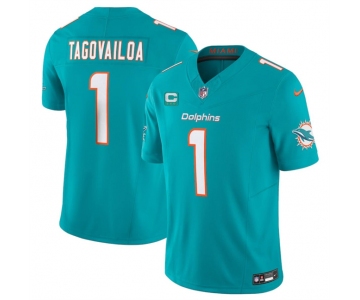 Men's Miami Dolphins #1 Tua Tagovailoa Aqua F.U.S.E With 3-Star C Patch Vapor Limited Stitched Football Jersey