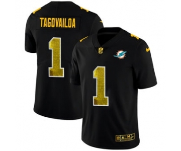 Men's Miami Dolphins #1 Tua Tagovailoa Black Golden Sequin Vapor Limited Football Jersey