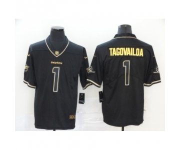 Men's Miami Dolphins #1 Tua Tagovailoa Limited Black Golden Edition Football Jersey