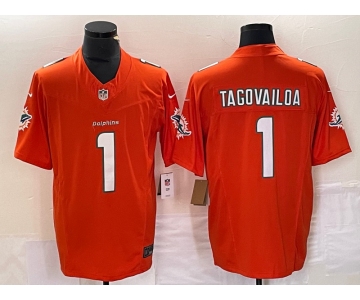 Men's Miami Dolphins #1 Tua Tagovailoa Orange 2023 FUSE Vapor Stitched Jersey