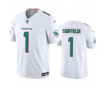 Men's Miami Dolphins #1 Tua Tagovailoa White 2023 F.U.S.E Vapor Limited Stitched Football Jersey