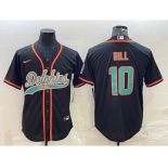 Men's Miami Dolphins #10 Tyreek Hill Black With Patch Cool Base Stitched Baseball Jersey