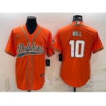 Men's Miami Dolphins #10 Tyreek Hill Orange With Patch Cool Base Stitched Baseball Jersey