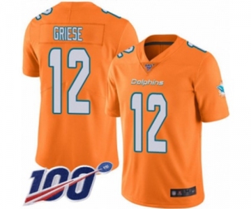 Men's Miami Dolphins #12 Bob Griese Limited Orange Rush Vapor Untouchable 100th Season Football Jersey