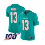 Men's Miami Dolphins #13 Dan Marino Aqua Green Team Color Vapor Untouchable Limited Player 100th Season Football Jersey