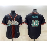 Men's Miami Dolphins #13 Dan Marino Black Team Big Logo With Patch Cool Base Stitched Baseball Jersey