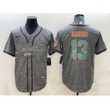 Men's Miami Dolphins #13 Dan Marino Grey Gridiron With Patch Cool Base Stitched Baseball Jersey