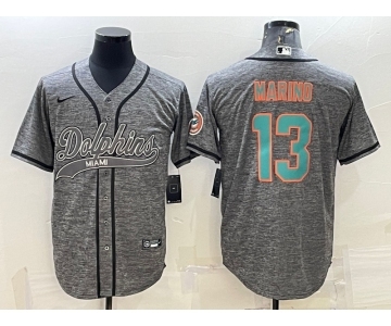 Men's Miami Dolphins #13 Dan Marino Grey Gridiron With Patch Cool Base Stitched Baseball Jersey