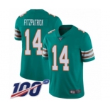 Men's Miami Dolphins #14 Ryan Fitzpatrick Aqua Green Alternate Vapor Untouchable Limited Player 100th Season Football Jersey