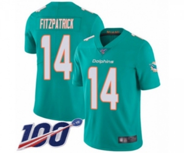 Men's Miami Dolphins #14 Ryan Fitzpatrick Aqua Green Team Color Vapor Untouchable Limited Player 100th Season Football Jersey