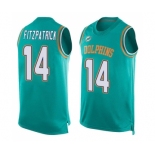 Men's Miami Dolphins #14 Ryan Fitzpatrick Limited Aqua Green Player Name & Number Tank Top Football Jersey