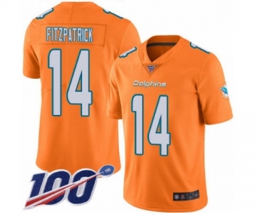 Men's Miami Dolphins #14 Ryan Fitzpatrick Limited Orange Rush Vapor Untouchable 100th Season Football Jersey