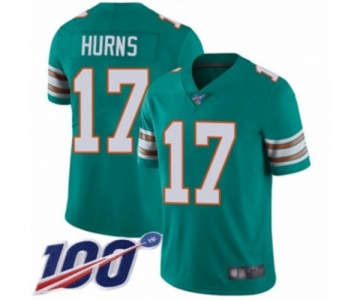 Men's Miami Dolphins #17 Allen Hurns Aqua Green Alternate Vapor Untouchable Limited Player 100th Season Football Jersey