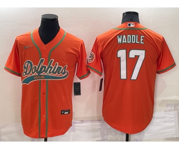 Men's Miami Dolphins #17 Jaylen Waddle Orange Stitched Cool Base Nike Baseball Jersey