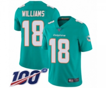 Men's Miami Dolphins #18 Preston Williams Aqua Green Team Color Vapor Untouchable Limited Player 100th Season Football Jersey