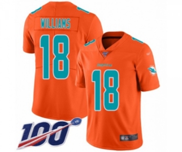 Men's Miami Dolphins #18 Preston Williams Limited Orange Inverted Legend 100th Season Football Jersey