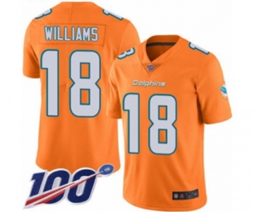 Men's Miami Dolphins #18 Preston Williams Limited Orange Rush Vapor Untouchable 100th Season Football Jersey