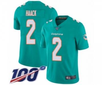 Men's Miami Dolphins #2 Matt Haack Aqua Green Team Color Vapor Untouchable Limited Player 100th Season Football Jersey