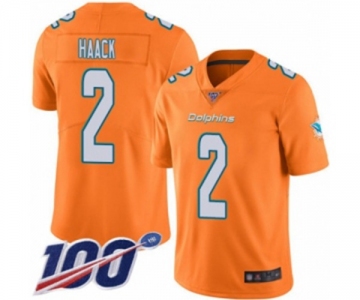 Men's Miami Dolphins #2 Matt Haack Limited Orange Rush Vapor Untouchable 100th Season Football Jersey