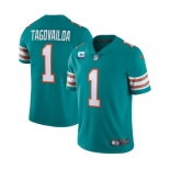 Men's Miami Dolphins 2022 #1 Tua Tagovailoa Aqua With 1-star C Patch Stitched Jersey