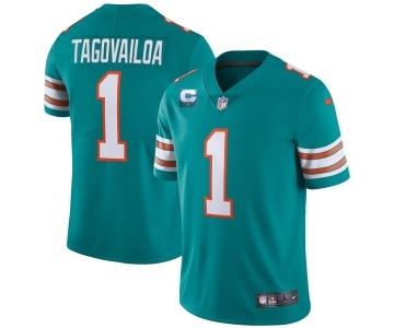 Men's Miami Dolphins 2022 #1 Tua Tagovailoa Aqua With 1-star C Patch Stitched Jersey