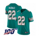 Men's Miami Dolphins #22 T.J. McDonald Aqua Green Alternate Vapor Untouchable Limited Player 100th Season Football Jersey