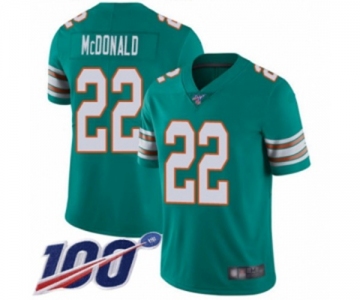 Men's Miami Dolphins #22 T.J. McDonald Aqua Green Alternate Vapor Untouchable Limited Player 100th Season Football Jersey