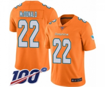 Men's Miami Dolphins #22 T.J. McDonald Limited Orange Rush Vapor Untouchable 100th Season Football Jersey