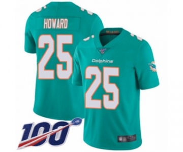 Men's Miami Dolphins #25 Xavien Howard Aqua Green Team Color Vapor Untouchable Limited Player 100th Season Football Jersey