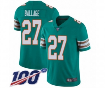 Men's Miami Dolphins #27 Kalen Ballage Aqua Green Alternate Vapor Untouchable Limited Player 100th Season Football Jersey