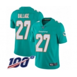 Men's Miami Dolphins #27 Kalen Ballage Aqua Green Team Color Vapor Untouchable Limited Player 100th Season Football Jersey