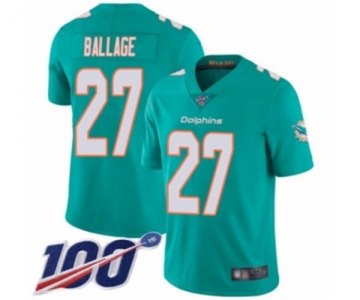 Men's Miami Dolphins #27 Kalen Ballage Aqua Green Team Color Vapor Untouchable Limited Player 100th Season Football Jersey