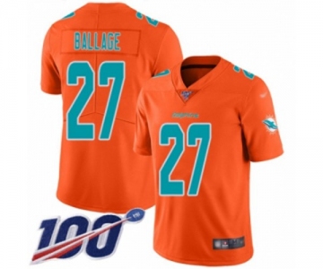 Men's Miami Dolphins #27 Kalen Ballage Limited Orange Inverted Legend 100th Season Football Jersey