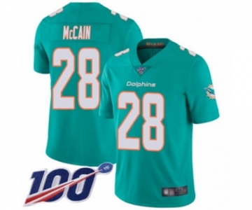 Men's Miami Dolphins #28 Bobby McCain Aqua Green Team Color Vapor Untouchable Limited Player 100th Season Football Jersey