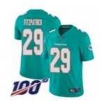 Men's Miami Dolphins #29 Minkah Fitzpatrick Aqua Green Team Color Vapor Untouchable Limited Player 100th Season Football Jersey