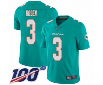 Men's Miami Dolphins #3 Josh Rosen Aqua Green Team Color Vapor Untouchable Limited Player 100th Season Football Jersey