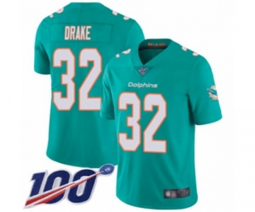 Men's Miami Dolphins #32 Kenyan Drake Aqua Green Team Color Vapor Untouchable Limited Player 100th Season Football Jersey