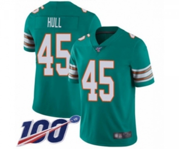 Men's Miami Dolphins #45 Mike Hull Aqua Green Alternate Vapor Untouchable Limited Player 100th Season Football Jersey