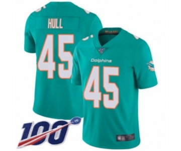 Men's Miami Dolphins #45 Mike Hull Aqua Green Team Color Vapor Untouchable Limited Player 100th Season Football Jersey