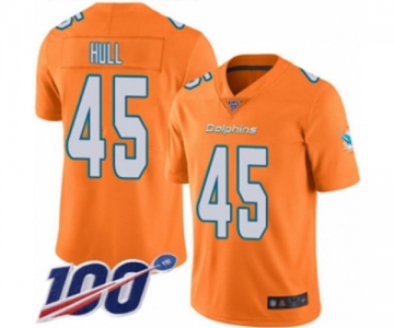 Men's Miami Dolphins #45 Mike Hull Limited Orange Rush Vapor Untouchable 100th Season Football Jersey