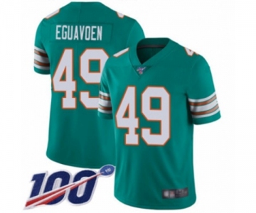 Men's Miami Dolphins #49 Sam Eguavoen Aqua Green Alternate Vapor Untouchable Limited Player 100th Season Football Jersey