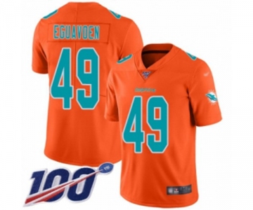 Men's Miami Dolphins #49 Sam Eguavoen Limited Orange Inverted Legend 100th Season Football Jersey