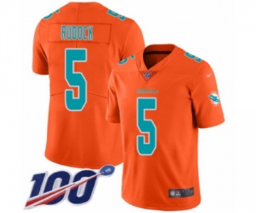 Men's Miami Dolphins #5 Jake Rudock Limited Orange Inverted Legend 100th Season Football Jersey