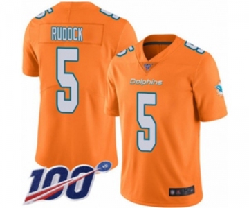 Men's Miami Dolphins #5 Jake Rudock Limited Orange Rush Vapor Untouchable 100th Season Football Jersey